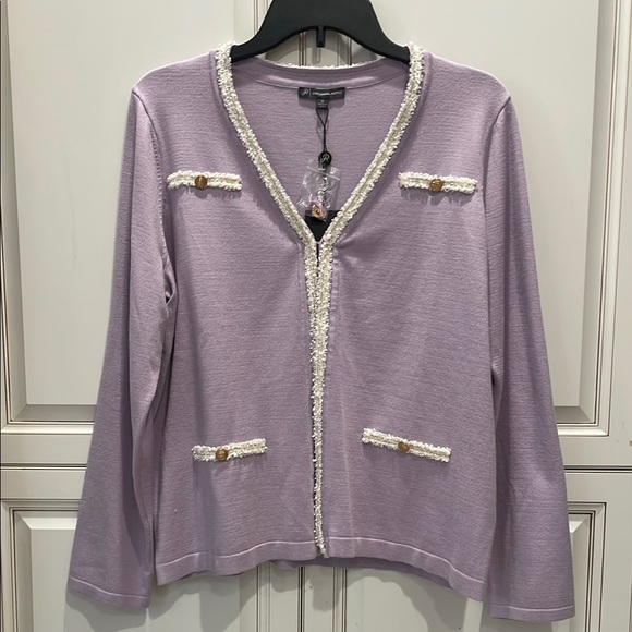ADRIANA PAPELL Lilac Cardigan with Pearl Trim - Picture 1 of 8
